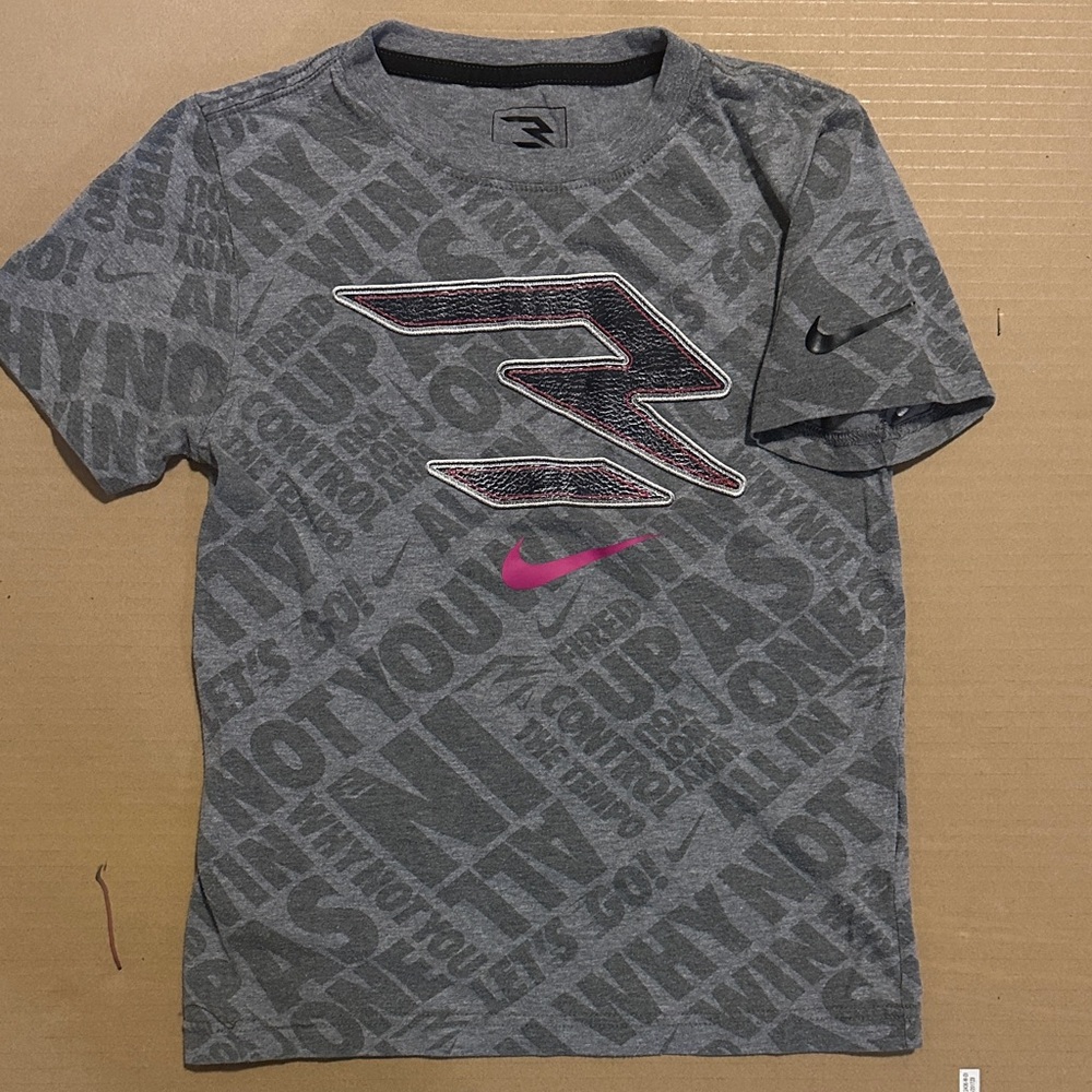 Nike Gray and Pink Kids Graphic Tee